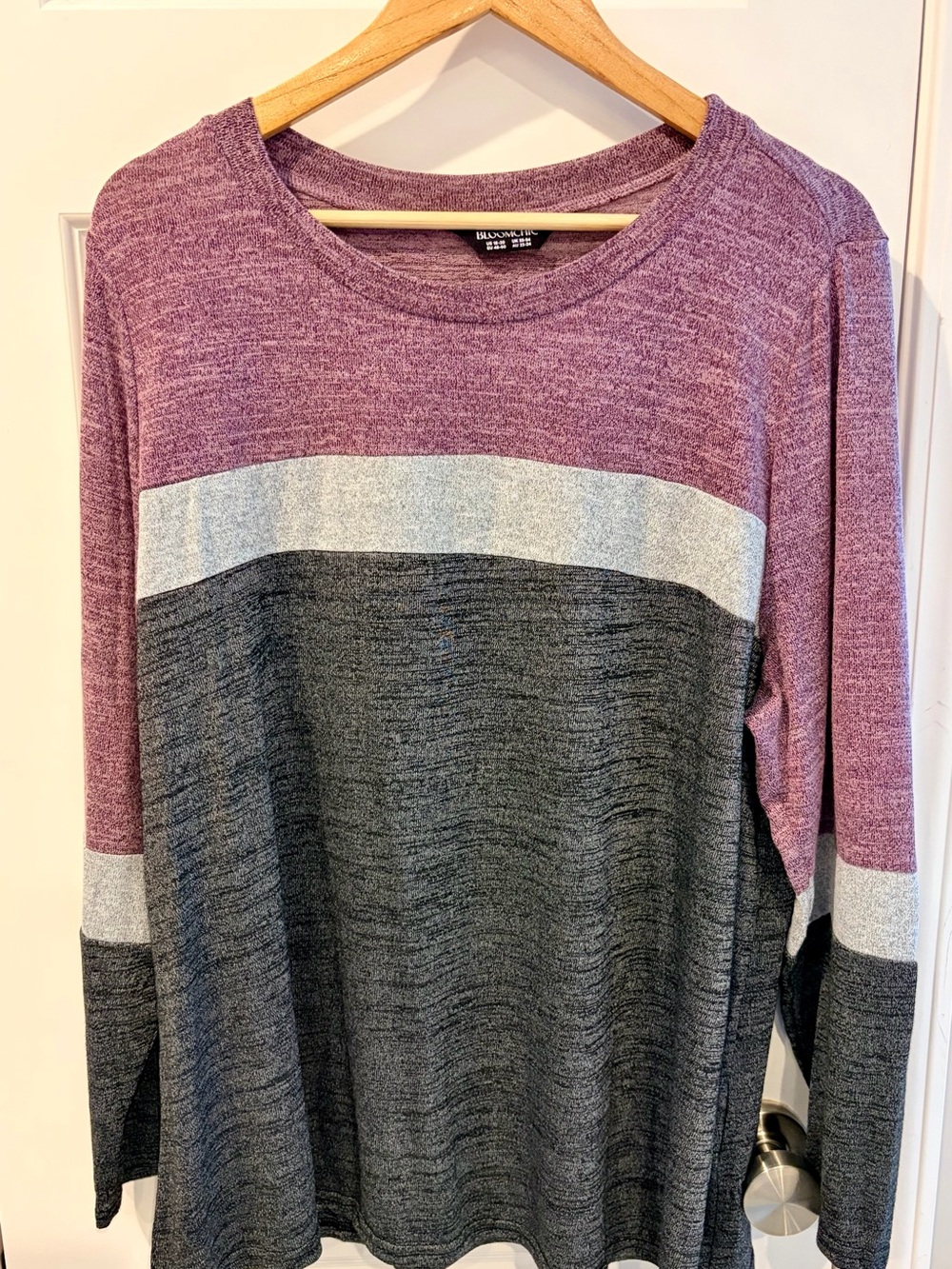 BloomChic Colorblock Long Sleeve Top in Plum, Gray & Light Gray
